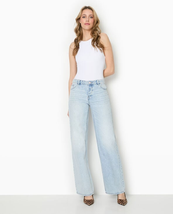 Low-rise rhinestone straight jeans