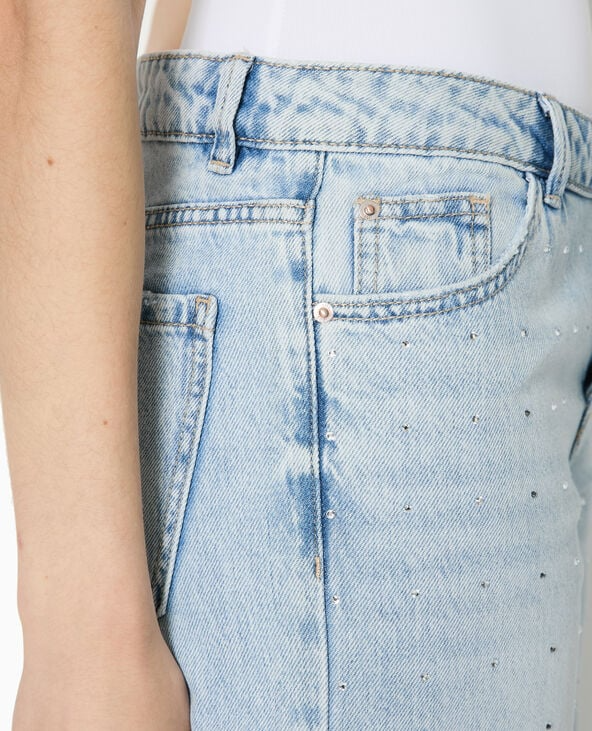 Low-rise rhinestone straight jeans