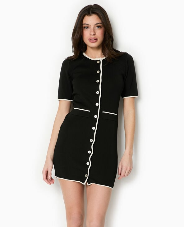 Black button-up knit mini dress