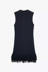 Check Knit Fringed Dress