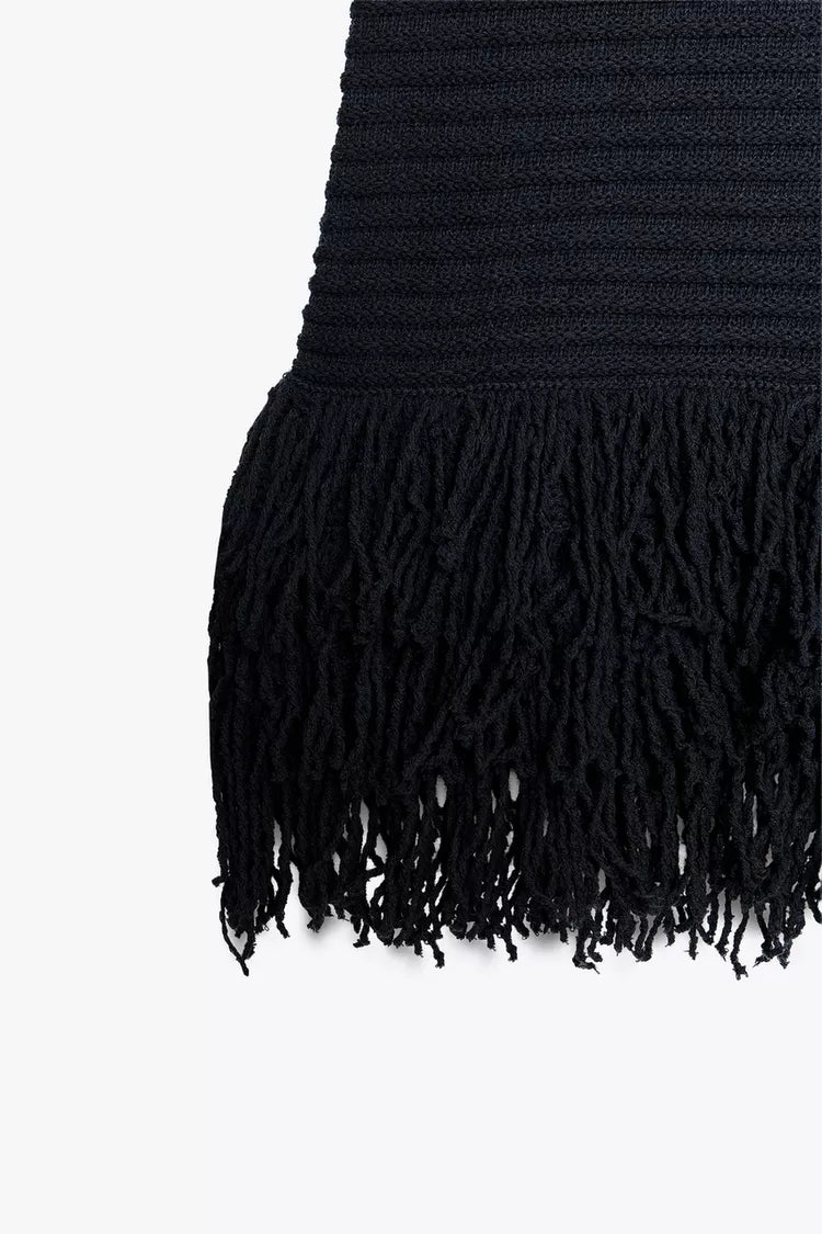 Check Knit Fringed Dress