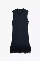 Check Knit Fringed Dress